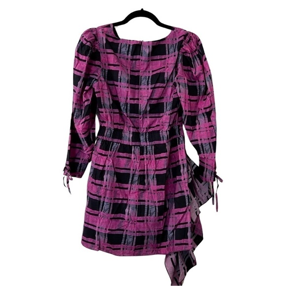 NWT RHODE Piper Plaid Ruched Cotton Purple Mini Dress Sz S - Picture 3 of 6